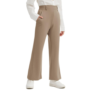 Pantalones de Vestir para Niñas, Color Caqui, Pierna Ancha, Uniformes Escolares, Tejido Elástico, Cintura Alta, Estilo Campana - Product Image 3