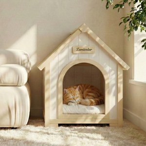Maison pour animaux de compagnie en bois blanc menthe avec toit en acrylique transparent, style cabane moderne pour petits chats et chiens - Product Image 1