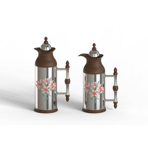 Thermos unique en acier inoxydable avec motif floral et poignée en bois, isolé pour la cuisine et la table - Product Image 2