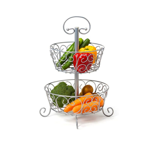 Panier de rangement industriel à 2 niveaux en fil métallique, style industriel, résistant à la rouille, pour articles de cuisine, type sur pied - Product Image 5