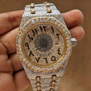Montre analogique à quartz de luxe pour homme, en argent incrusté de diamants et de moissanite, avec cristal saphir, mouvement ETA, résistance à l'eau 10m, cachée - Product Image 1