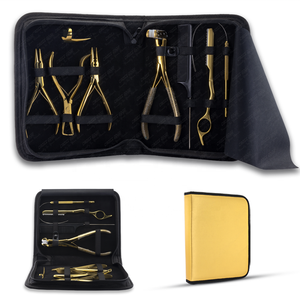 Wholesale Gold Hair Extension Tools <b>Kit</b> Includes Tape Plier Stainless Steel Micro <b>Bead</b> Extensions Pliers Hair Pulling Loop Hook - Product Image 1