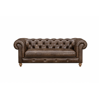 Canapé Chesterfield en cuir véritable, dossier capitonné, accoudoirs roulés, trois places, meubles de salon, canapé en cuir