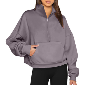 Sweat-shirt d'hiver épais à col montant pour femme, veste de sport semi-zippée ample à manches longues pour le jogging et le fitness, prix abordable - Product Image 1
