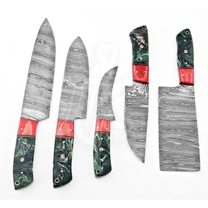 Ensemble de couteaux de chef professionnels écologiques multifonctions en acier Damas, 5 pièces, manche en bois, couteaux de cuisine - Product Image 4
