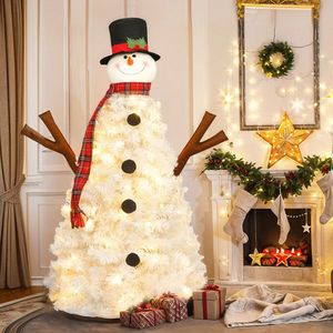4ft Pre-Lit Snowman Shaped Christmas <b>Tree</b> with 100 <b>Lights</b> 380 Branch Tips PVC Festive Artificial Xmas <b>Tree</b> - Product Image 2