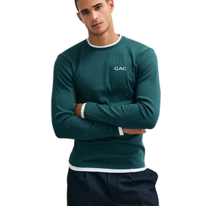 <b>Men's</b> Green <b>Crew</b> <b>Neck</b> Pullover Knitted Long Sleeve Solid Autumn Casual <b>Sweater</b> GAC Logo Front 100% Organic Cotton Eco-Friendly - Product Image 1