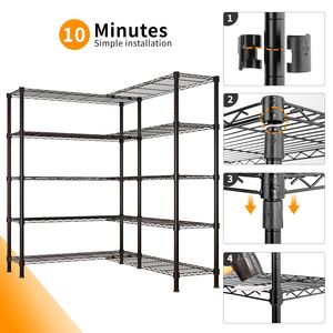 Étagère métallique à 5 niveaux, capacité de charge de 1500 lb, 58'' x 18'' x 58'', construction en métal et plastique, étagères réglables - Product Image 6
