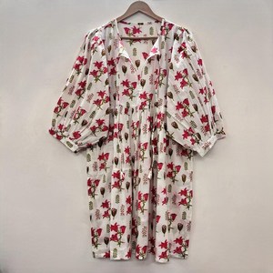 เดรสลำลองผู้หญิง ผ้าทอ 100% คอตตอน ลายพิมพ์ดอกไม้/สีพื้น แขนสั้น เอวทรงเอ็มไพร์ ทรงเบบี้ดอลล์ คอวี โอเวอร์ไซส์ - Product Image 4