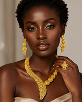 Kalung Pendek Rantai Kotak Bentuk Bunga Berlapis Emas 18K dari Kuningan, Perhiasan Fashion Afrika Trendi dan Mewah untuk Wanita