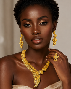 18K Gold Plated Trendy and Fancy African Fashion Jewelry Designer Short <b>Charm</b> Necklaces Set for Women Flower Shape Box Chain - Product Image 3