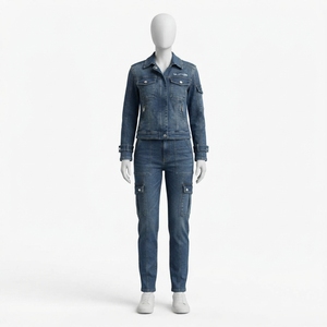 Women Blue Denim Jacket And <b>Cargo</b> Pants Set Utility Two Piece Matching Denim Outfit Casual Workwear Streetwear Fashion - Product Image 3