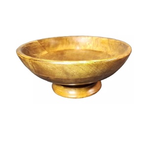 Plat à fruits surélevé en bois fait main, bol sur piédestal naturel pour noix, bonbons, collations et arrangement décoratif de table intérieure - Product Image 5