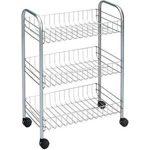 3 Tier Black Metal Mesh Rolling Cart Wooden Top Board <b>Pull</b> Out Basket Storage <b>Trolley</b> Kitchen Microwave Stand - Product Image 3