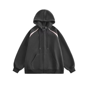 Sweat à capuche unisexe avec fermeture éclair métallique et logo personnalisé, en molleton ample pour homme, avec manches régulières, design uni contrastant et style vierge tendance - Product Image 3