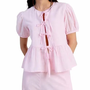Camisa de playa de manga corta para mujer, con botones, informal, holgada, para verano - Product Image 1