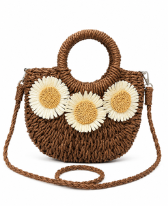 Bolso de Playa de Rafia Tejido a Mano de Lujo Personalizado con Diseño de Girasol y Margarita, Bolso de Hombro Cruzado de Media Luna con Correa para Mujer, Regalo de Verano - Product Image 3