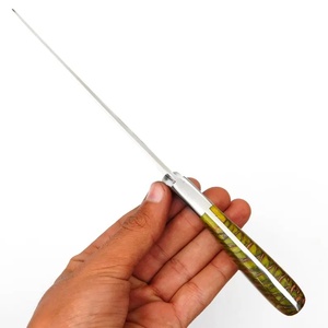Couteau de filetage de chasse artisanal A&M Enterprises, lame droite en acier inoxydable, manche à motif plume vert olive, OEM - Product Image 4