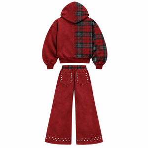 Conjunto de Sudadera con Capucha Extra Grande Personalizada, Ecológica, para Invierno, con Cierre, Diseño Sólido con Detalles de Pedrería, Unisex, Informal, Felpa Francesa, 100% Algodón - Product Image 2