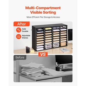 Organizzatore da Ufficio in Legno a 36 Scomparti con Vassoi Portadocumenti Rimovibili in Truciolato - Product Image 2