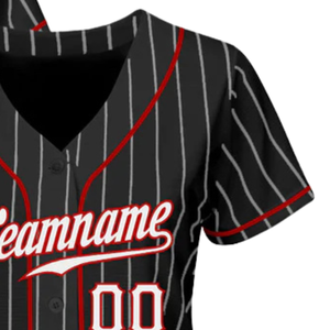 Black White Pinstripe White <b>Red</b> Baseball Jersey for Men Button Down Team Uniform Breathable Lightweight Athletic Tournament - Product Image 4