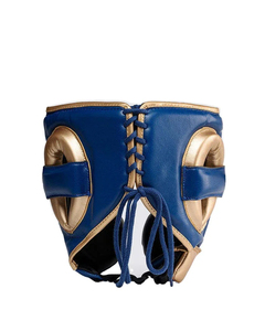 Fly Blue Gold PU Leather Boxing Head Guard Full Face Protective Training Equipment Adjustable Lace-Up Design Unisex - Product Image 3