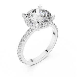 Anillo solitario Halo Elevation con diamante cultivado en laboratorio, halo oculto, para mujer, oro 10k/14k/18k/plata, banda con pavé de piedras, regalo. - Product Image 5