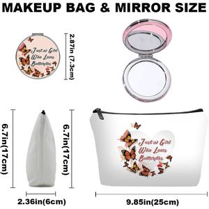 Set di Borse da Viaggio per Cosmetici Personalizzate con Farfalle Marroni e Cuori, con Specchio per Donne e Ragazze - Product Image 2