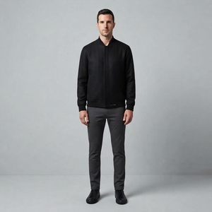 Chaqueta Bomber Minimalista Negra para Hombre, Chaqueta Casual con Cierre, Ropa Exterior de Moda Masculina, Chaqueta Personalizada al por Mayor, OEM ODM, Ropa Urbana - Product Image 3