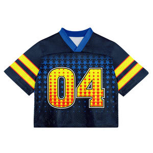 Maillot de sport unisexe personnalisé OEM, col en V, manches courtes, respirant, en maille, avec numéros et noms imprimés, coupe oversize, écoresponsable, patchwork, court - Product Image 3