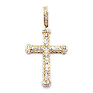 Pendentif Croix Religieuse pour Homme en Or Jaune Massif 10K avec Diamant Rond Taillé, 1,57 po, 1,30 CT, Bijou Personnalisé - Product Image 1