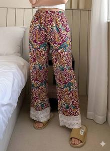 กางเกงขายาวผ้าฝ้ายพิมพ์ลายดิจิตอลทรงหลวมสไตล์ลำลองสำหรับผู้หญิง เอวยางยืด สไตล์โบฮีเมียน เหมาะสำหรับใส่พักผ่อนสบายๆ - Product Image 6