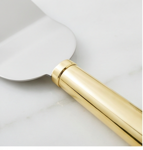Ensemble de 2 couteaux et spatules à gâteau en acier inoxydable avec manche en laiton doré pour cérémonie de mariage et usage domestique - Product Image 2