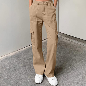 2026 Pantalon décontracté taille haute classique à poches, coupe large, en denim respirant, style cargo, pour femme, OEM - Product Image 5