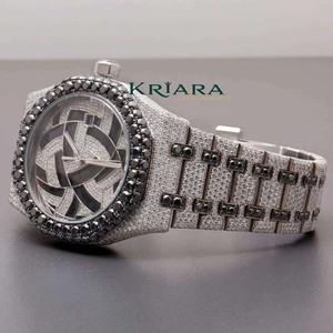 Export Quality Luxury Stainless Steel Silver Analog <b>Watch</b> Round Case Quartz Movement Deployment Clasp Unisex Hip Hop Style - Product Image 2