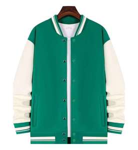 Unisex Red Varsity Jacket Solid Color Woolen Windproof Preppy Style Stand Collar <b>Covered</b> <b>Button</b> Closure Regular Fit Winter Wear - Product Image 5