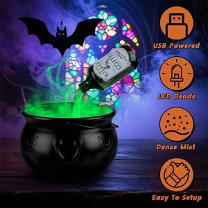 Decorazione Halloween: Bottiglia di Pozione Galleggiante, Calderone della Strega con 2 Luci LED, Impermeabile IPX8, Alimentazione USB, Generatore di Nebbia Verde - Product Image 1
