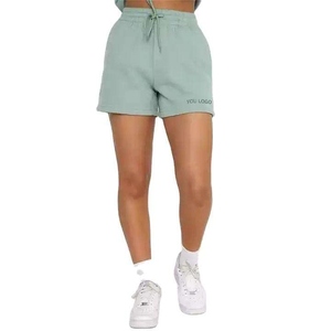 Ensemble décontracté en coton tricoté pour femme : Sweat-shirt court beige et short taille haute à cordon de serrage, coupe ample - Product Image 2