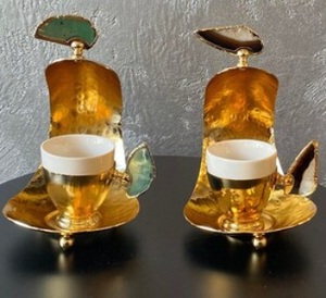 Set Of 2 Vintage Brass Gold Tea <b>Cup</b> and <b>Saucer</b> Set with Irregular Shape Handle for Afternoon Tea Serving <b>Cup</b> and Sauce - Product Image 4