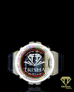 Reloj Personalizado con Bisel de Gemas Arcoíris y Diamantes Moissanite en Plata de Ley 925, Reloj Digital con Incrustaciones de Diamantes - Product Image 1