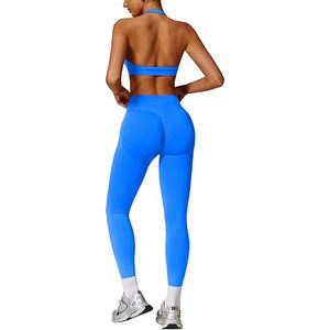 Ensemble de yoga pour femme : Soutien-gorge de sport à bords découpés au laser, Legging taille haute, Dos nageur à bretelles, Transition sans couture en Nylon Spandex - Product Image 1