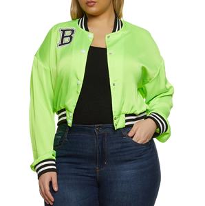 แจ็คเก็ตวาร์ซิตี้ผ้าซาตินทรงครอปสำหรับผู้หญิง ดีไซน์ทันสมัย ระบายอากาศได้ดี ลายตัวอักษร  รุ่นใหม่ล่าสุด ซับในไนลอน  งานถัก - Product Image 1