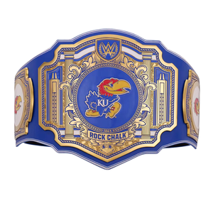 เข็มขัดแชมป์ KU แบบกำหนดเอง ดีไซน์สีน้ำเงินและสีทอง ธีม Rock Chalk ของสะสมระดับพรีเมียมสำหรับแฟนคลับแคนซัส - Product Image 1