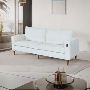 Sofá Seccional Moderno de Corduroy Blanco con Interfaz USB para Sala de Estar u Oficina - Product Image 2
