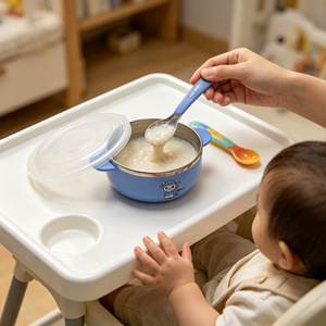 Bol pour bébé en acier inoxydable bleu avec couvercle, design mignon de dessin animé pour enfants, ensemble d'alimentation avec cuillère - Product Image 2