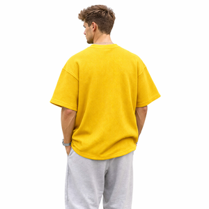 เสื้อยืดโอเวอร์ไซส์ทรงวาฟเฟิลทันสมัยสำหรับผู้ชาย สกรีนโลโก้ได้ ไหล่ตก ผ้าคอตตอนเนื้อสัมผัสพิเศษ สไตล์สตรีทแวร์ลำลอง เสื้อยืดเปล่าสำหรับผู้ชาย - Product Image 4