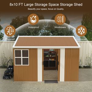 Casetta da Giardino in Metallo Resistente 8x10 FT, Impermeabile, con Finestre, Porta con Serratura e Ventilazione per Esterni - Product Image 2