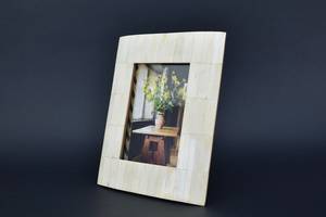 Handmade Vintage Bone and Teak Wood <b>Picture</b> <b>Frame</b> Mosaic | Retro Antique Bramante Bohemian Coastal | Cabin Western Gallery Wall - Product Image 3
