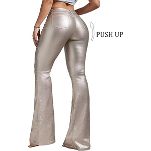 Pantalones Casuales de Mujer, Cintura Alta, Corte Recto, Elásticos, de Cuero Genuino/Cuero PU, Ecológicos, Resistentes al Viento y Transpirables - Product Image 2