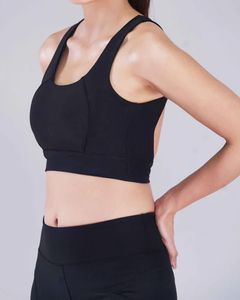 Conjunto de yoga sin costuras para mujer 2026: leggings de cintura alta, top corto, ropa deportiva, negro liso, espalda cruzada, sin mangas, para fitness - Product Image 4
